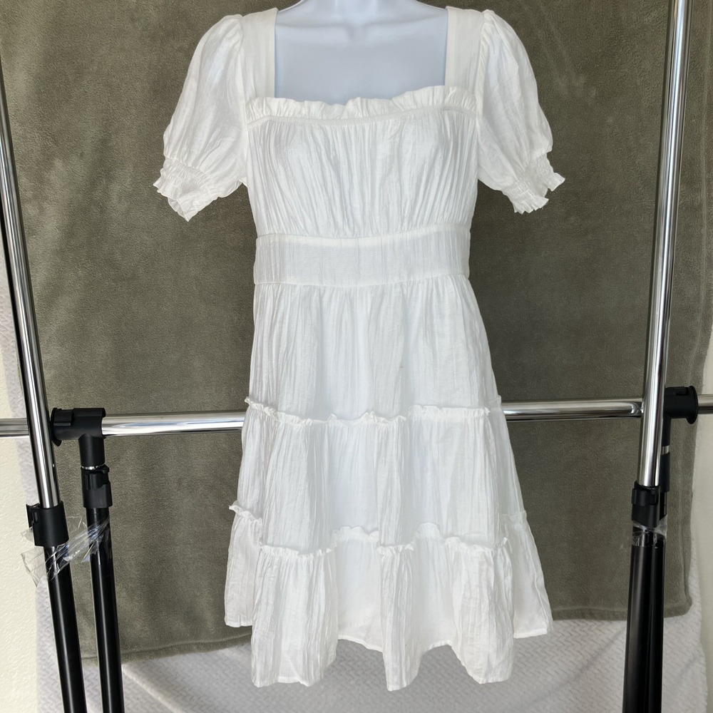 NWT Mine Chiffon Ruffle Dress Medium Rayon Cottagecore Bride Spring Preppy